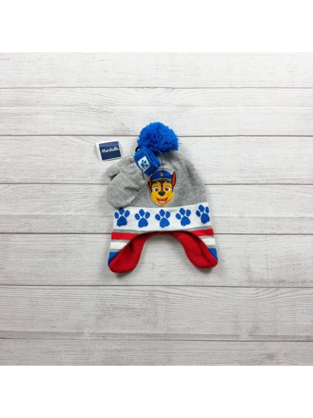 Nickelodeon Paw Patrol Hat & Mitten Set Chase Graphic NWT One Size Toddler